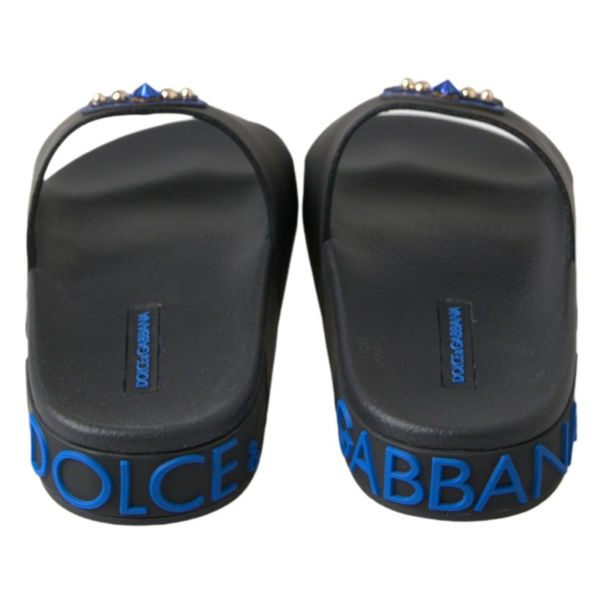Dolce & Gabbana Elegant Black Leather Slide Sandals Dolce & Gabbana Dark Slate Gray