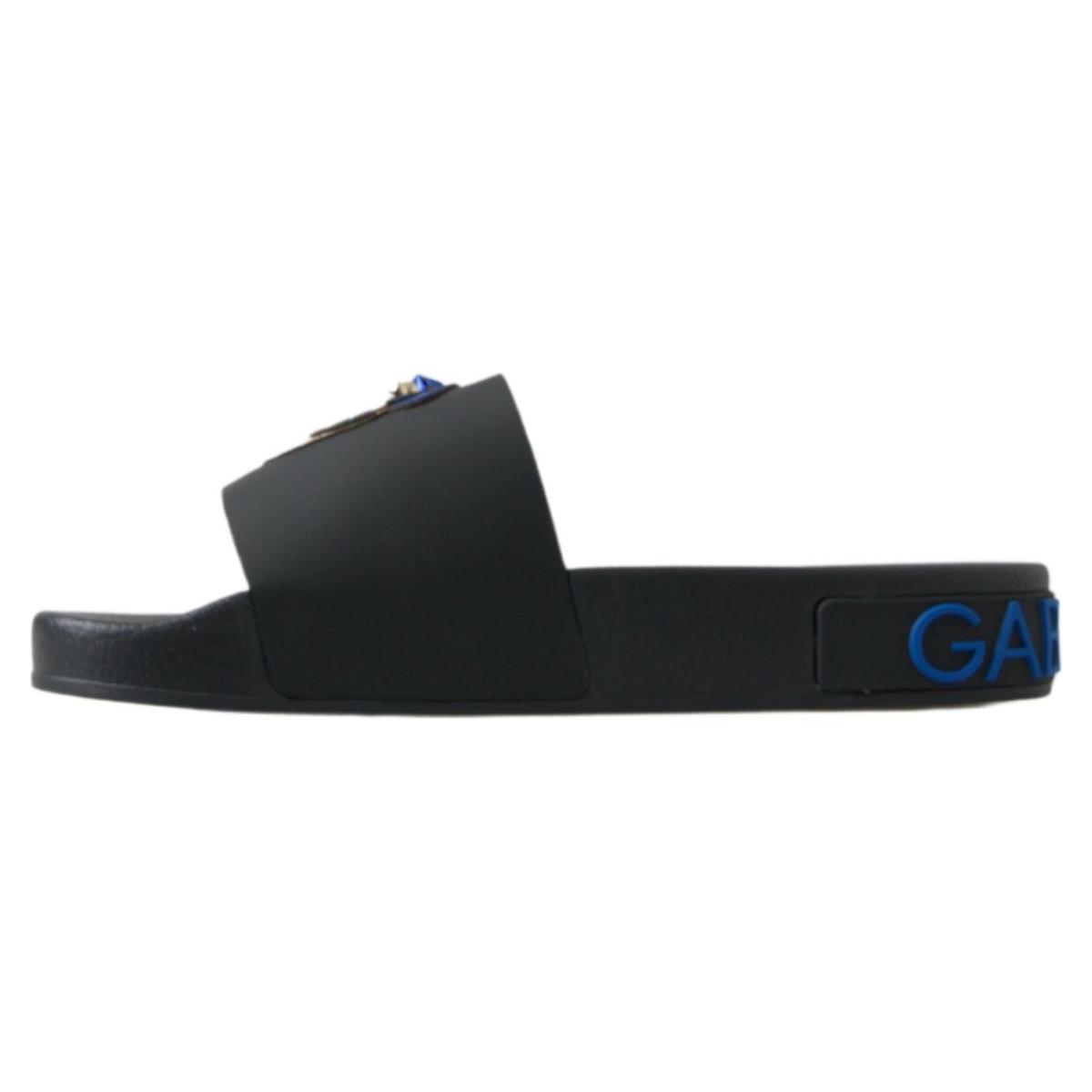 Dolce & Gabbana Elegant Black Leather Slide Sandals Dolce & Gabbana Dark Slate Gray