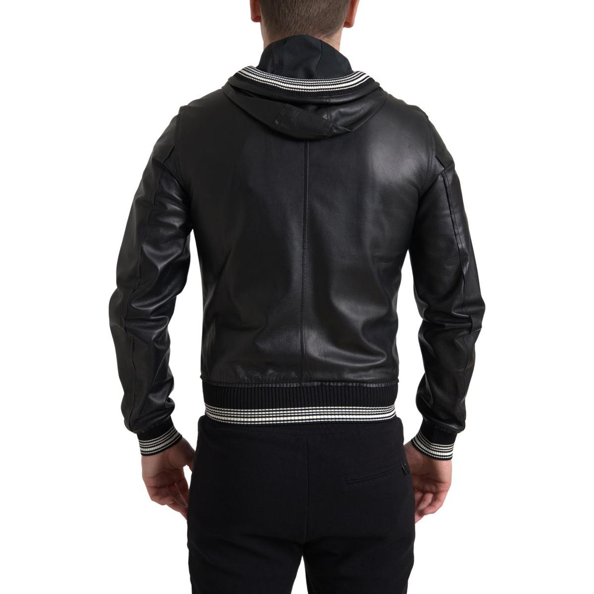Dolce & Gabbana Elegant Black Leather Bomber Jacket Dolce & Gabbana Black