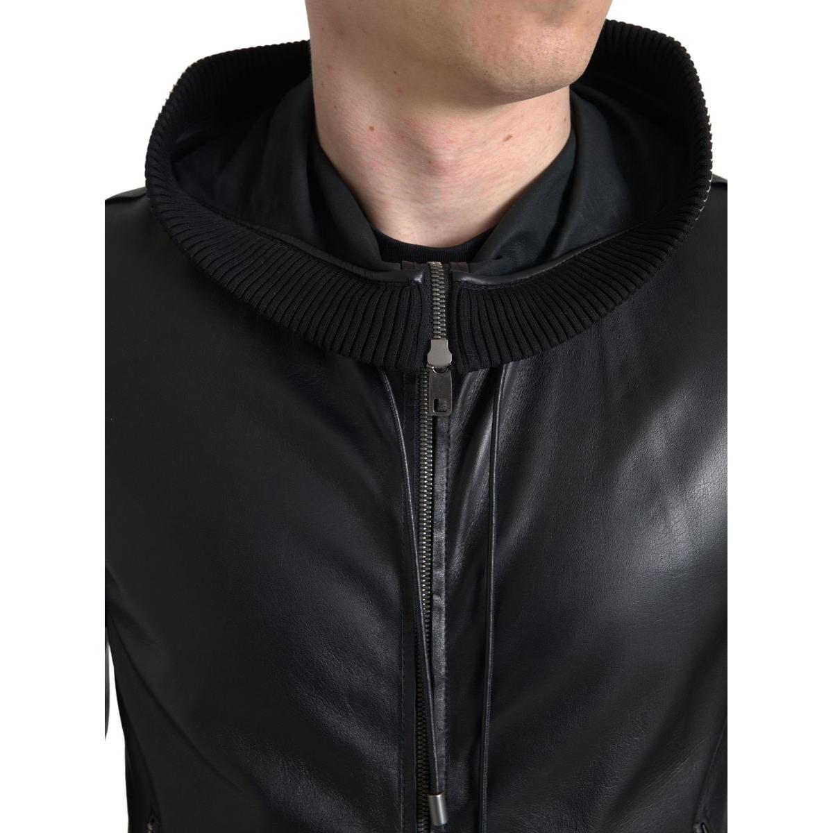 Dolce & Gabbana Elegant Black Leather Bomber Jacket Dolce & Gabbana Black