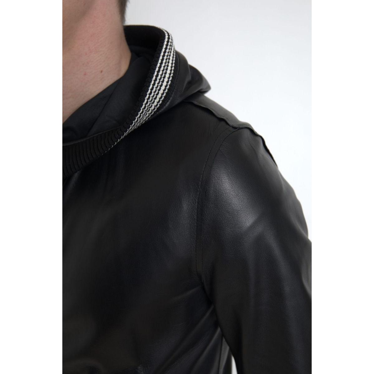 Dolce & Gabbana Elegant Black Leather Bomber Jacket Dolce & Gabbana Light Gray