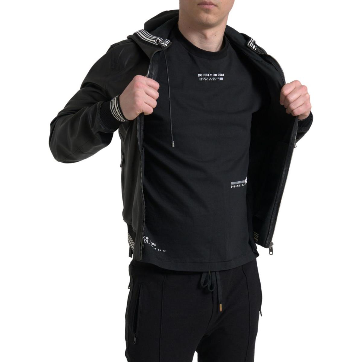 Dolce & Gabbana Elegant Black Leather Bomber Jacket Dolce & Gabbana Black