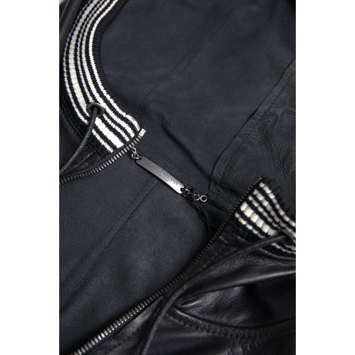 Dolce & Gabbana Elegant Black Leather Bomber Jacket Dolce & Gabbana Dark Slate Gray