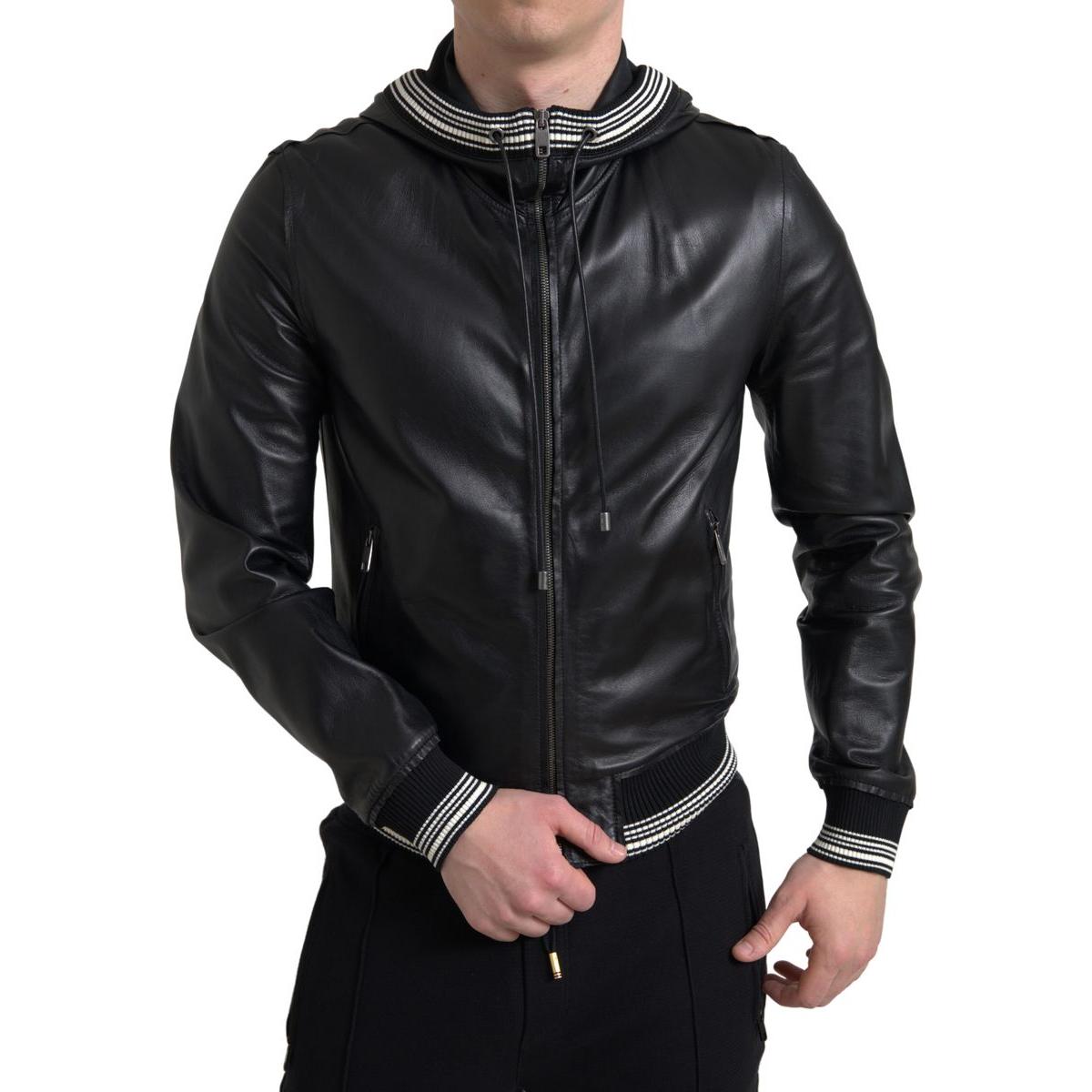 Dolce & Gabbana Elegant Black Leather Bomber Jacket Dolce & Gabbana Black