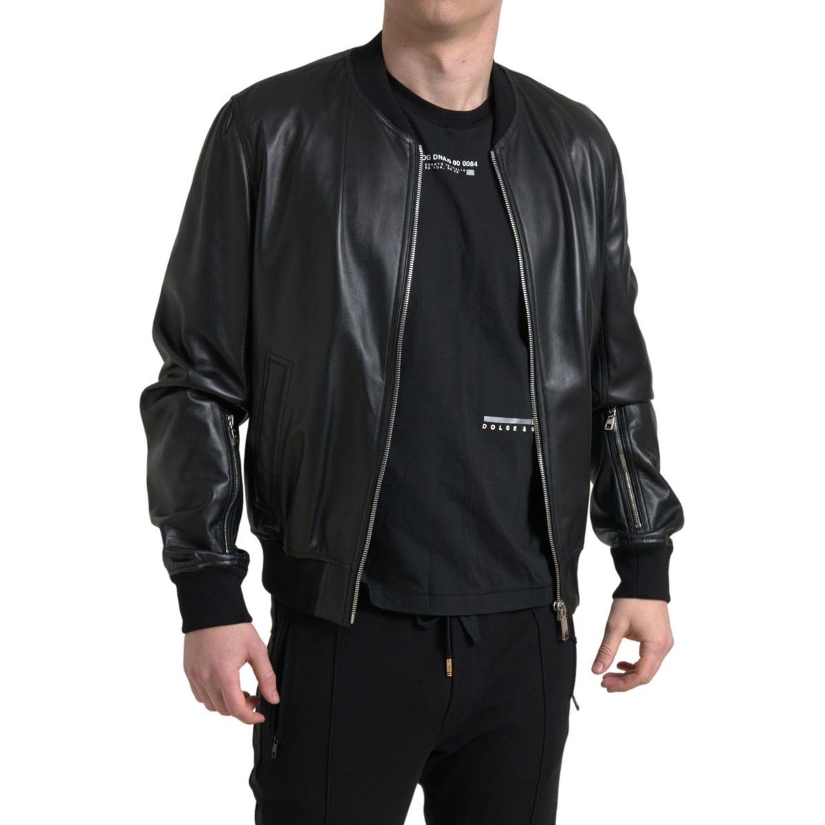 Dolce & Gabbana Elegant Black Leather Bomber Jacket Dolce & Gabbana Black