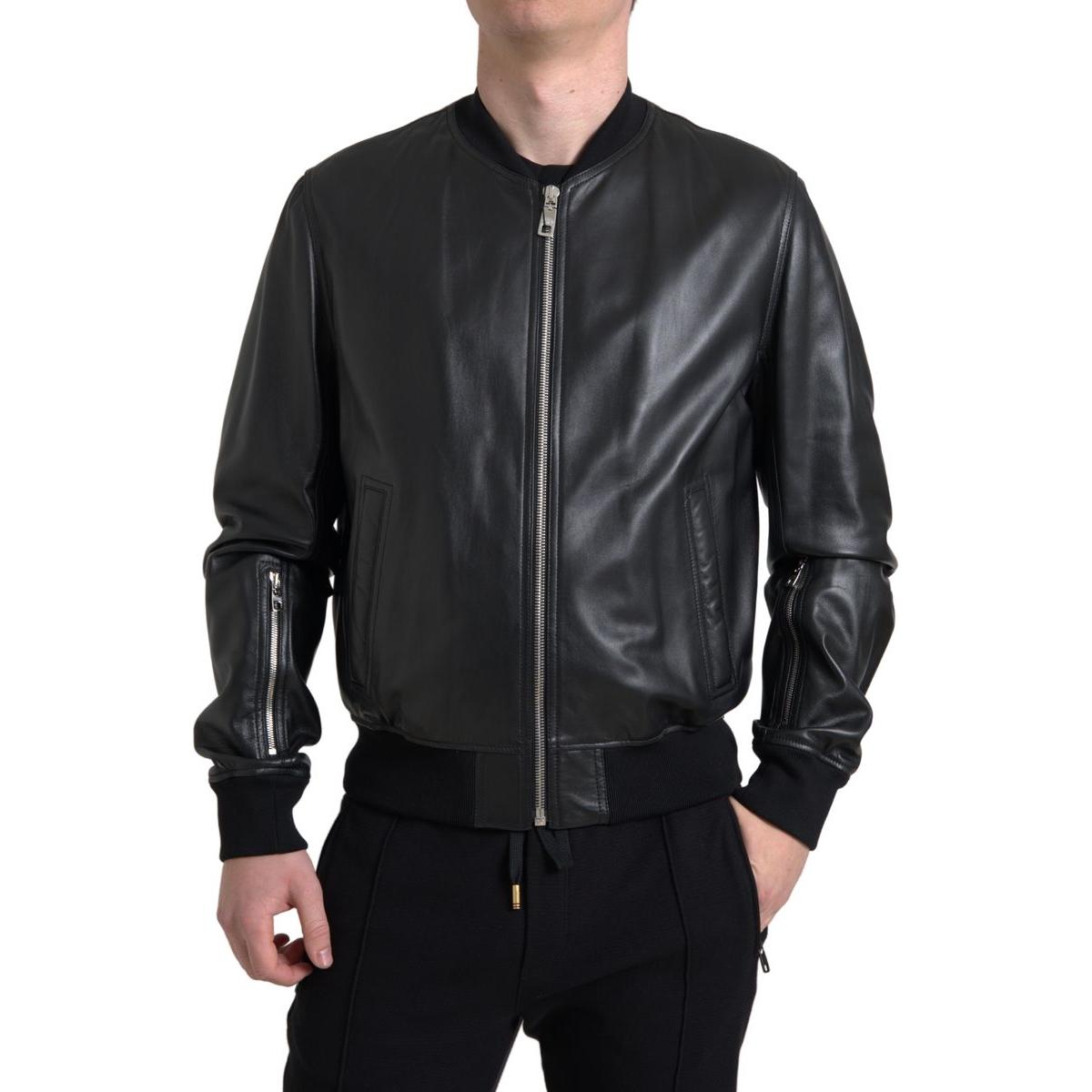 Dolce & Gabbana Elegant Black Leather Bomber Jacket Dolce & Gabbana Dark Slate Gray