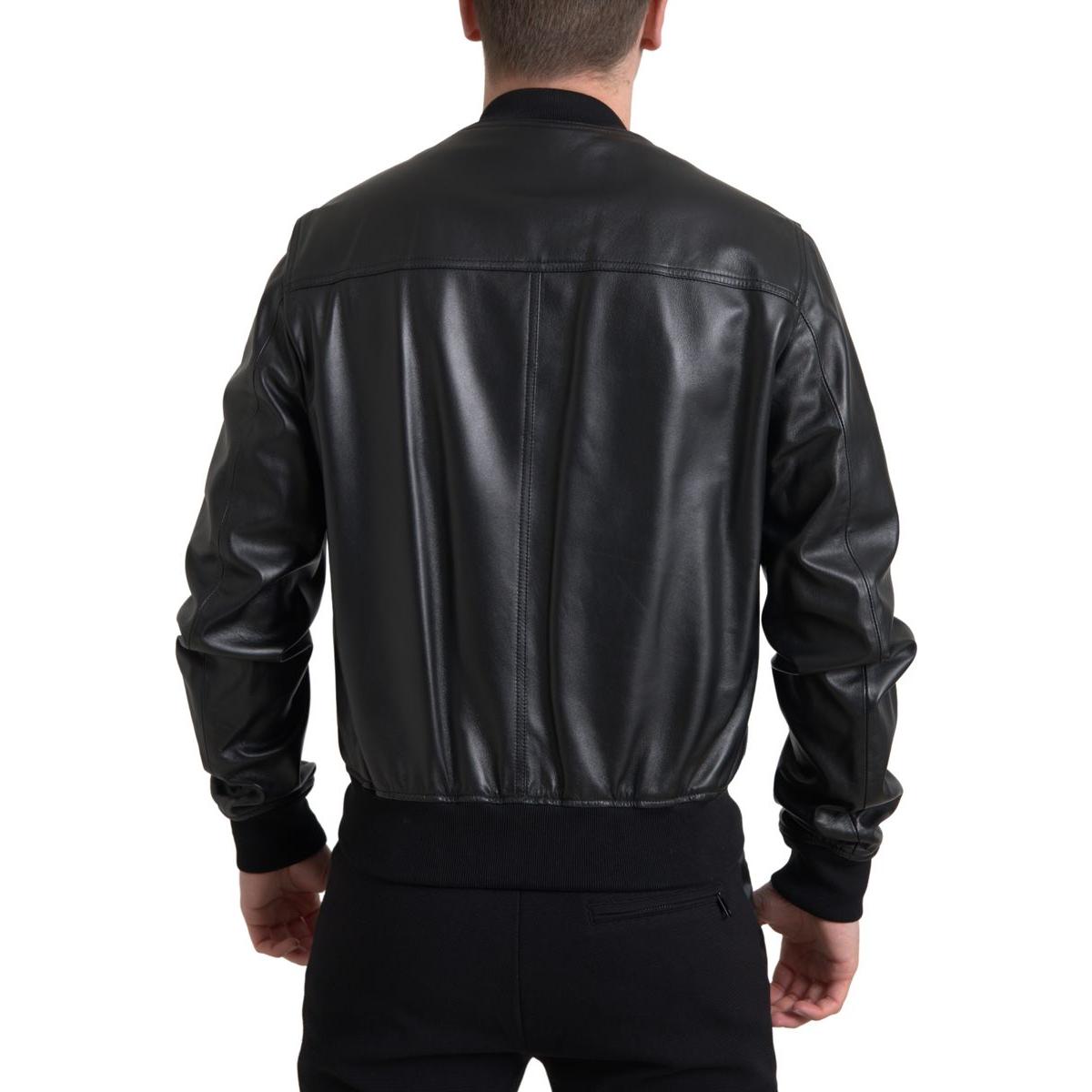 Dolce & Gabbana Elegant Black Leather Bomber Jacket Dolce & Gabbana Dark Slate Gray