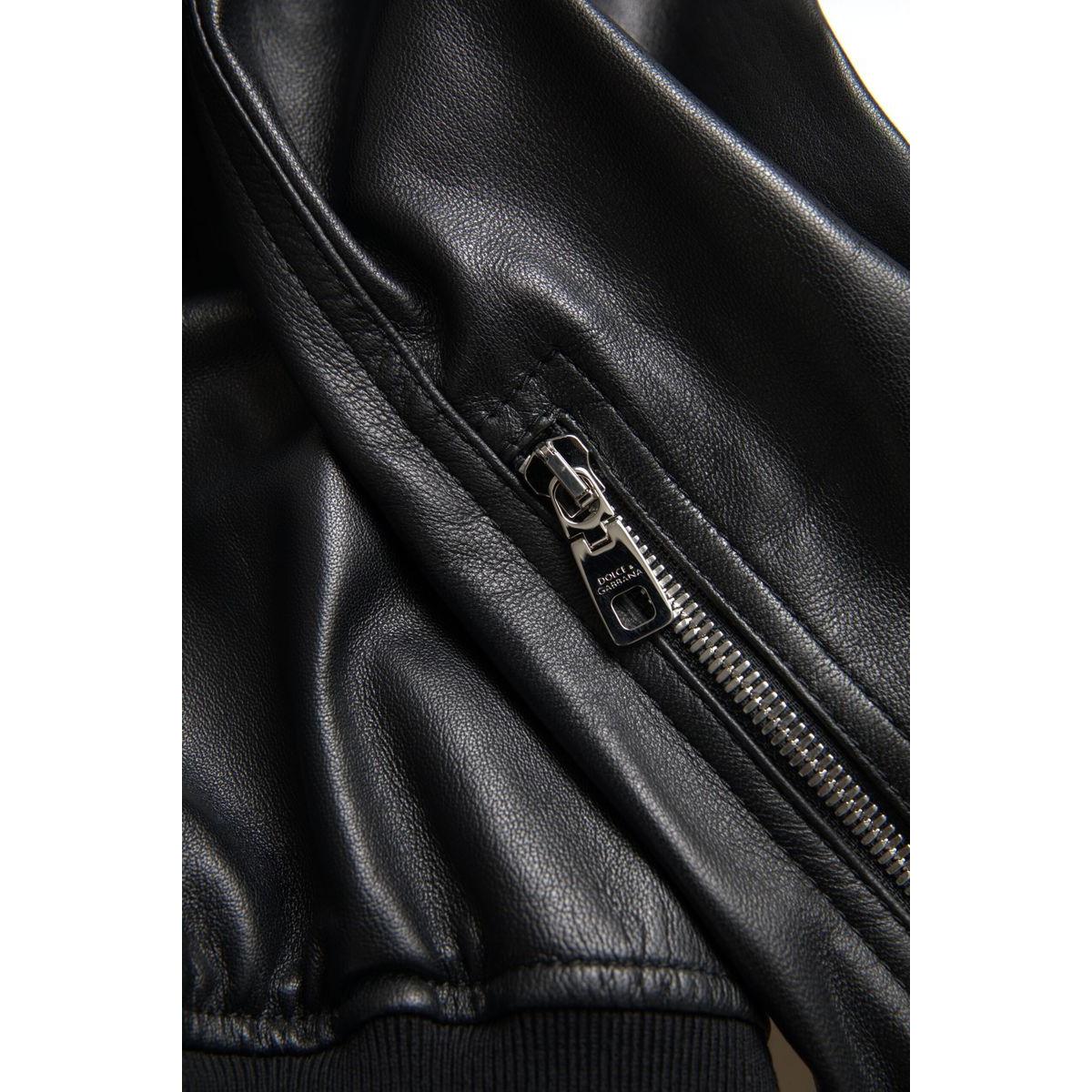 Dolce & Gabbana Elegant Black Leather Bomber Jacket Dolce & Gabbana Black