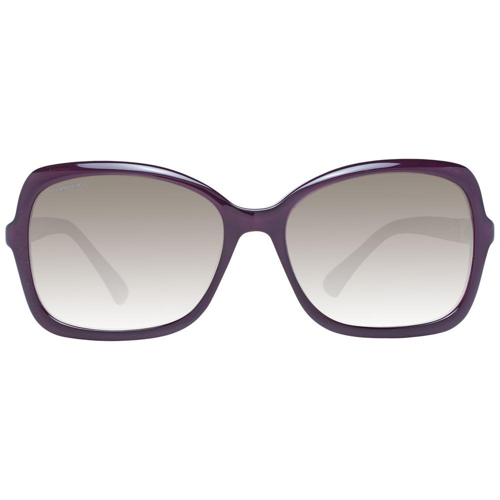 Jimmy Choo burgundy women's sunglasses with rectangular gradient lenses and full-rim plastic frame, offering 100% UVA & UVB protection.
