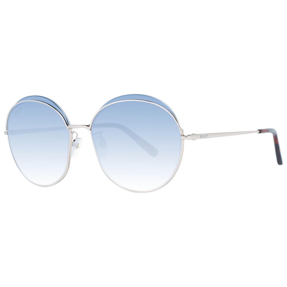 Bally Rose Gold Women Sunglasses with blue gradient lenses, metal half-rim frame, 100% UV protection, round style.