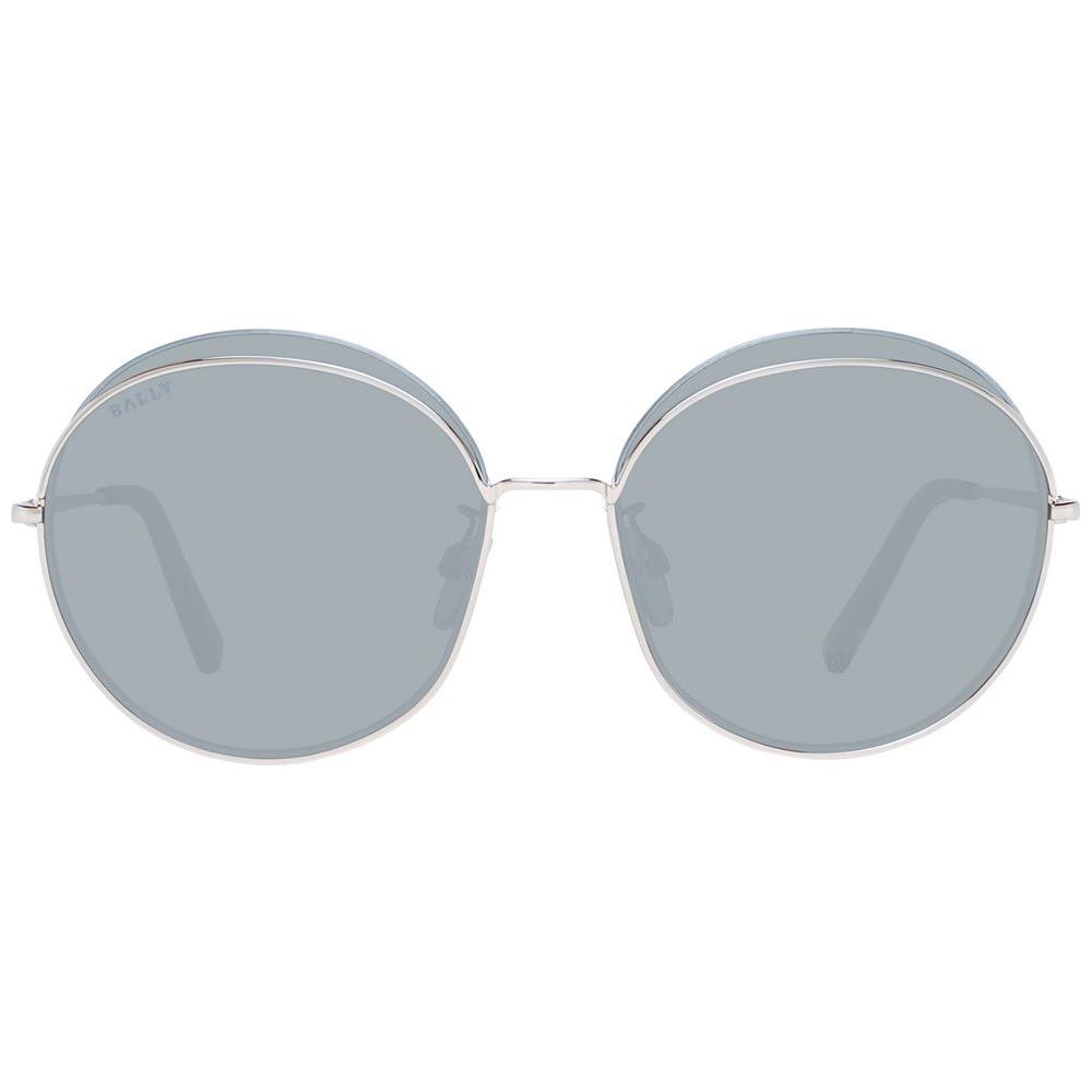 Bally rose gold women's sunglasses with grey plastic lenses, metal half-rim frame, size 60-17-145, 100% UVA & UVB protection.