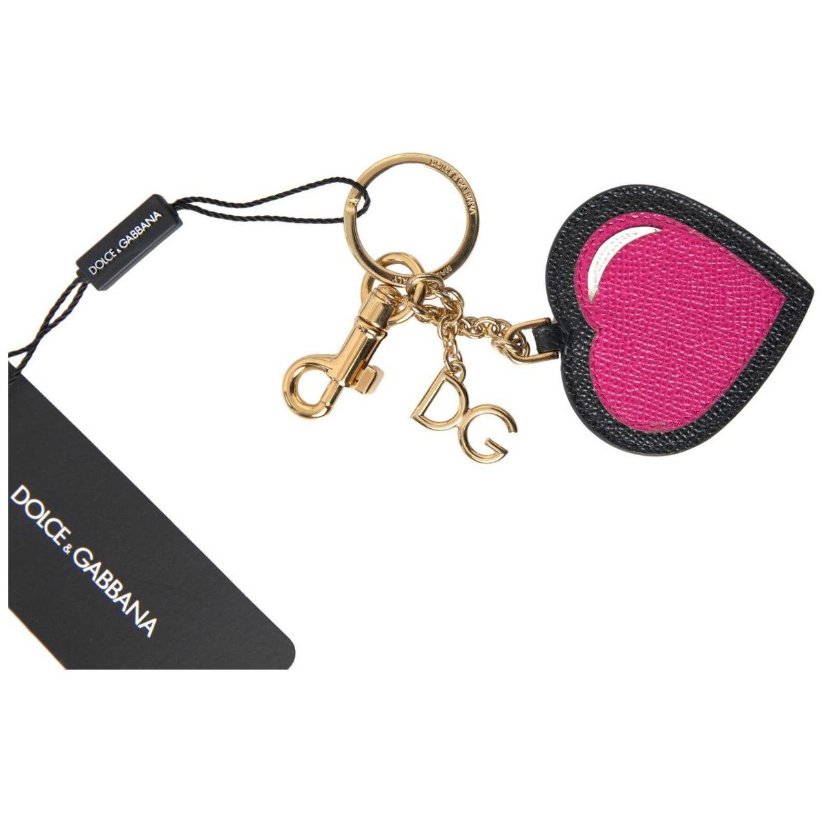 Dolce & Gabbana Elegant Black Leather Keychain with Fuchsia Accent Dolce & Gabbana Pale Violet Red
