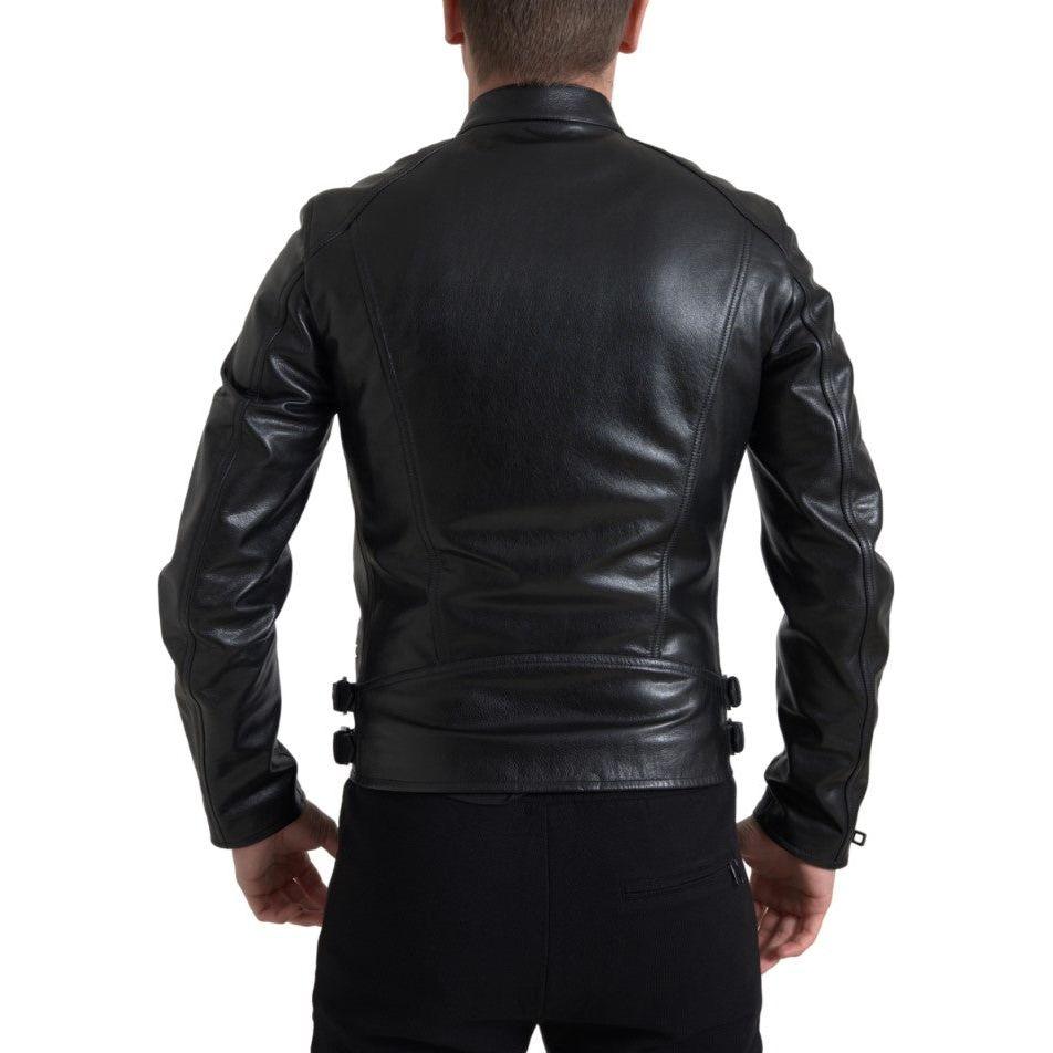 Dolce & Gabbana Sleek Black Leather Biker Jacket Dolce & Gabbana Black
