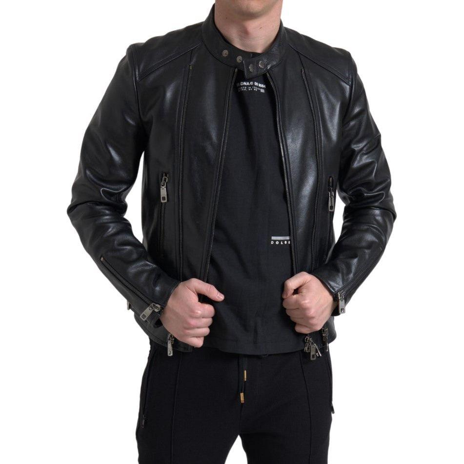 Dolce & Gabbana Sleek Black Leather Biker Jacket Dolce & Gabbana Black
