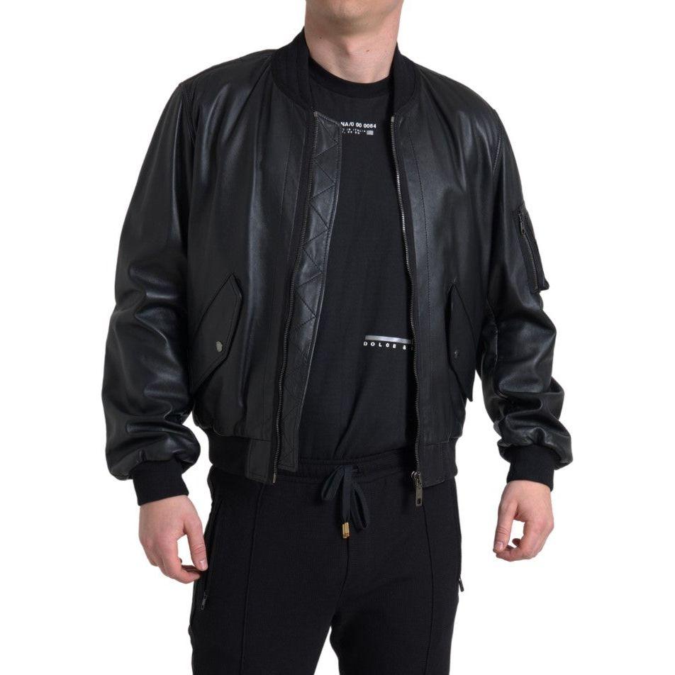 Dolce & Gabbana Elegant Black Leather Bomber Jacket Dolce & Gabbana Black