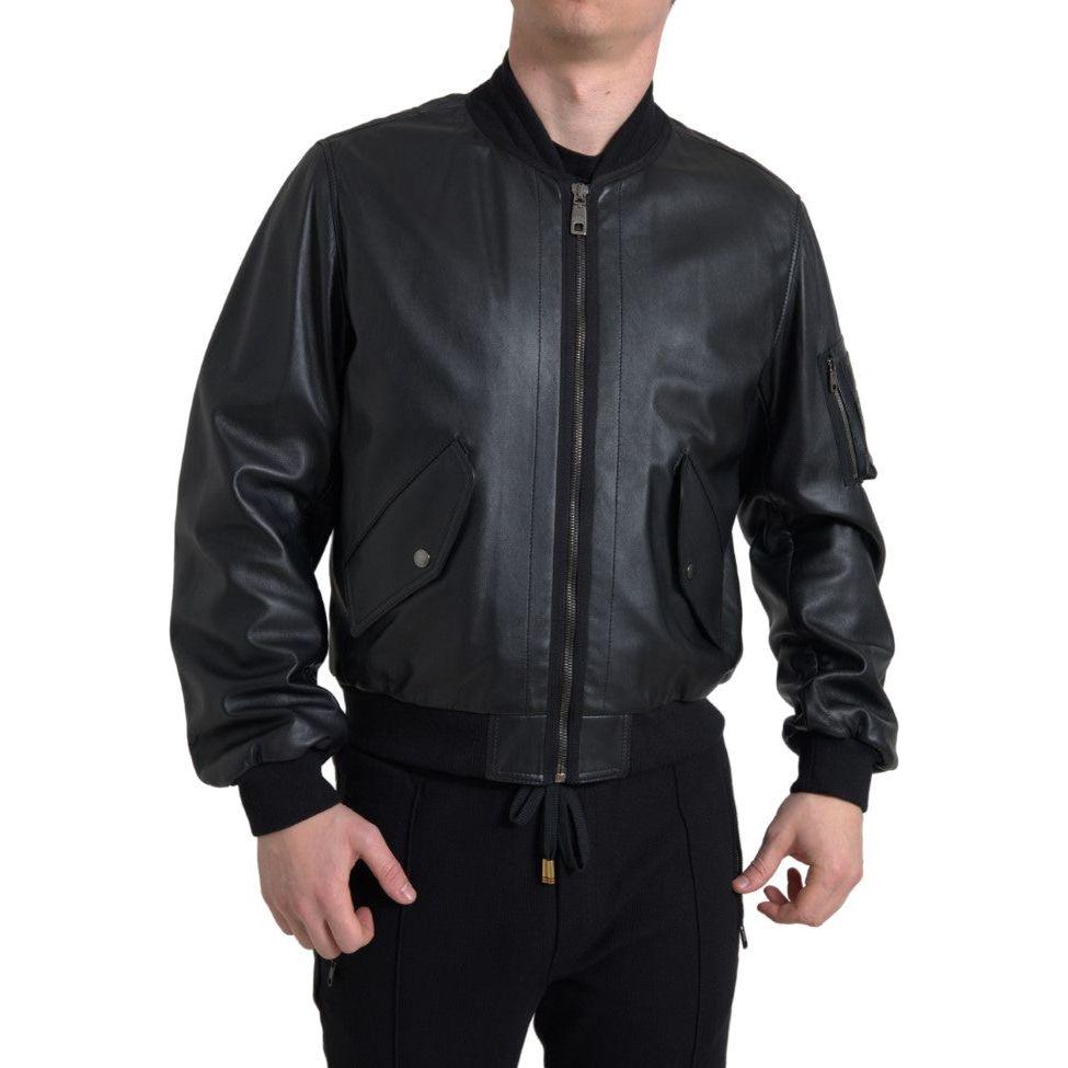 Dolce & Gabbana Elegant Black Leather Bomber Jacket Dolce & Gabbana Dark Slate Gray