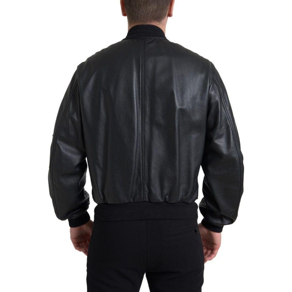 Dolce & Gabbana Elegant Black Leather Bomber Jacket Dolce & Gabbana Dark Slate Gray