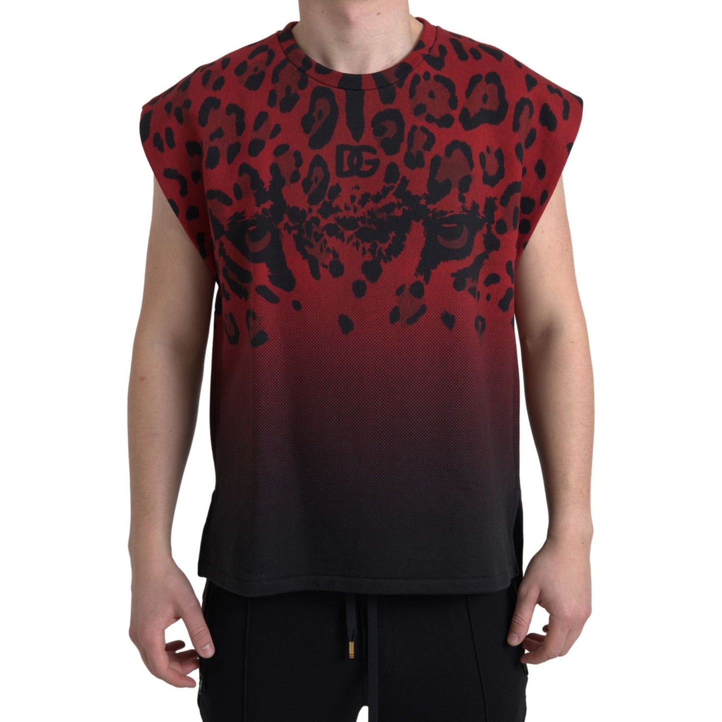 Dolce & Gabbana Red Leopard Print Cotton Tank Top Dolce & Gabbana Black