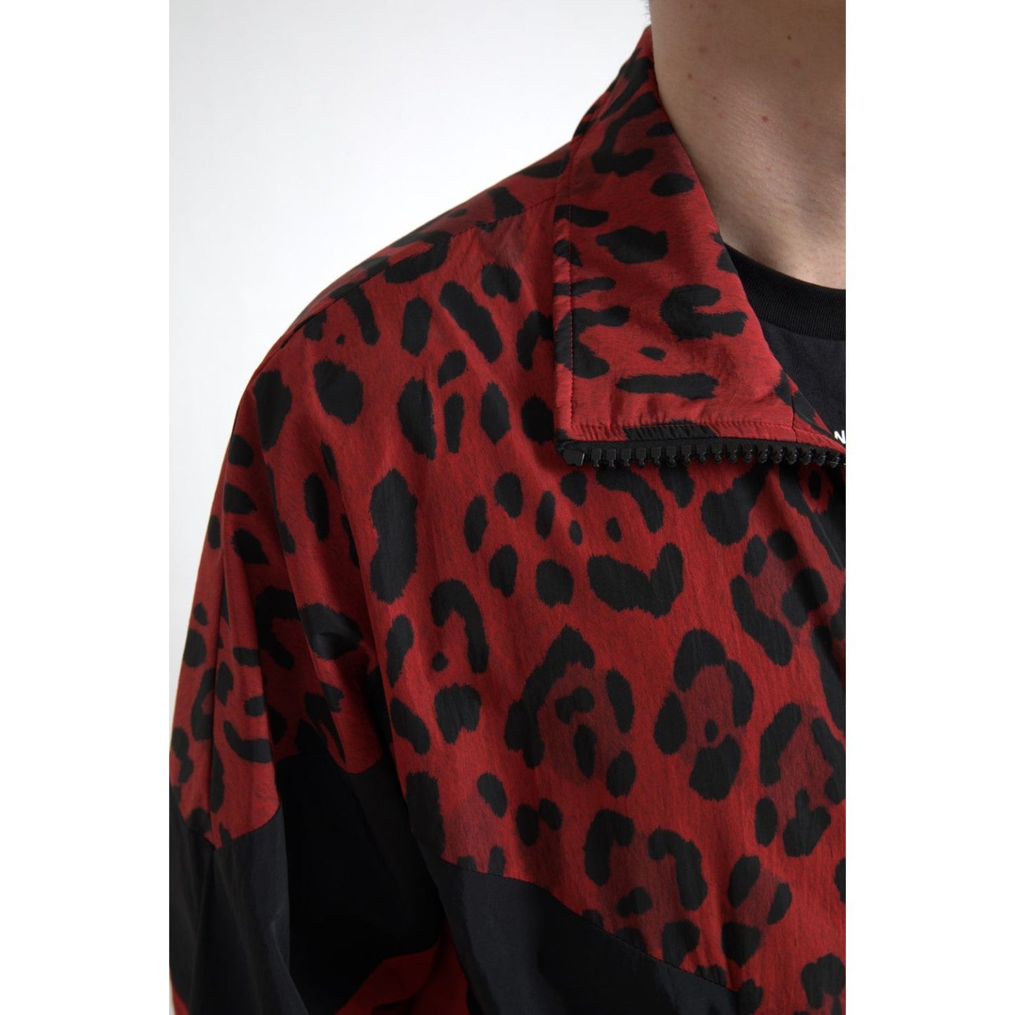 Dolce & Gabbana Red Leopard Zip Sweater Jacket Dolce & Gabbana Black