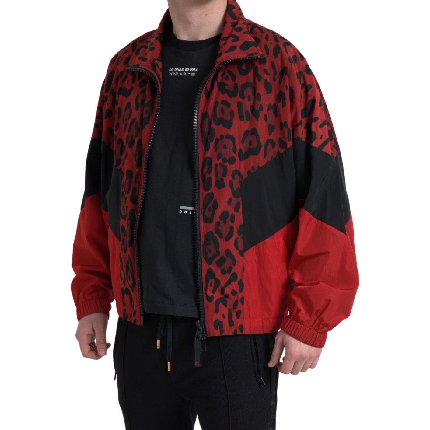 Dolce & Gabbana Red Leopard Zip Sweater Jacket Dolce & Gabbana Black
