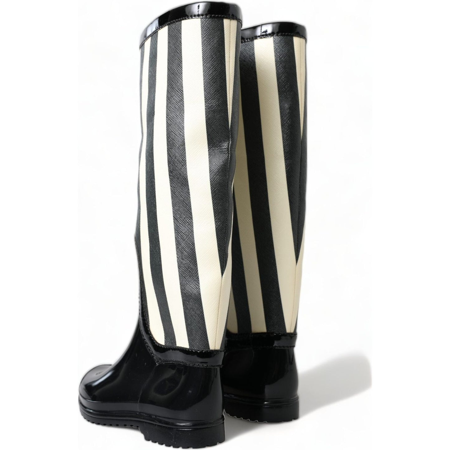 Dolce & Gabbana Black and White Striped Knee High Boots Dolce & Gabbana Antique White