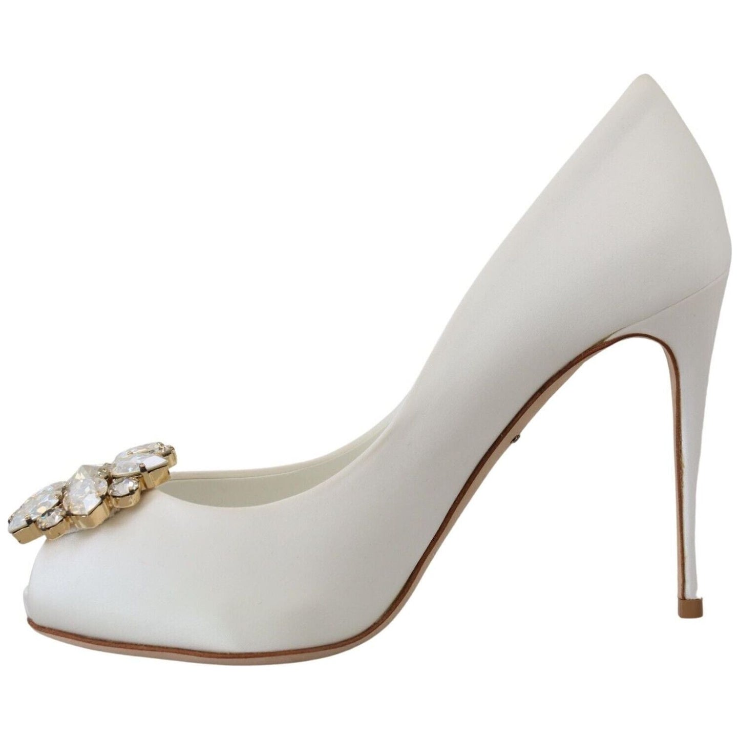 Dolce & Gabbana Crystal-Embellished White Peep Toe Heels Dolce & Gabbana Gray