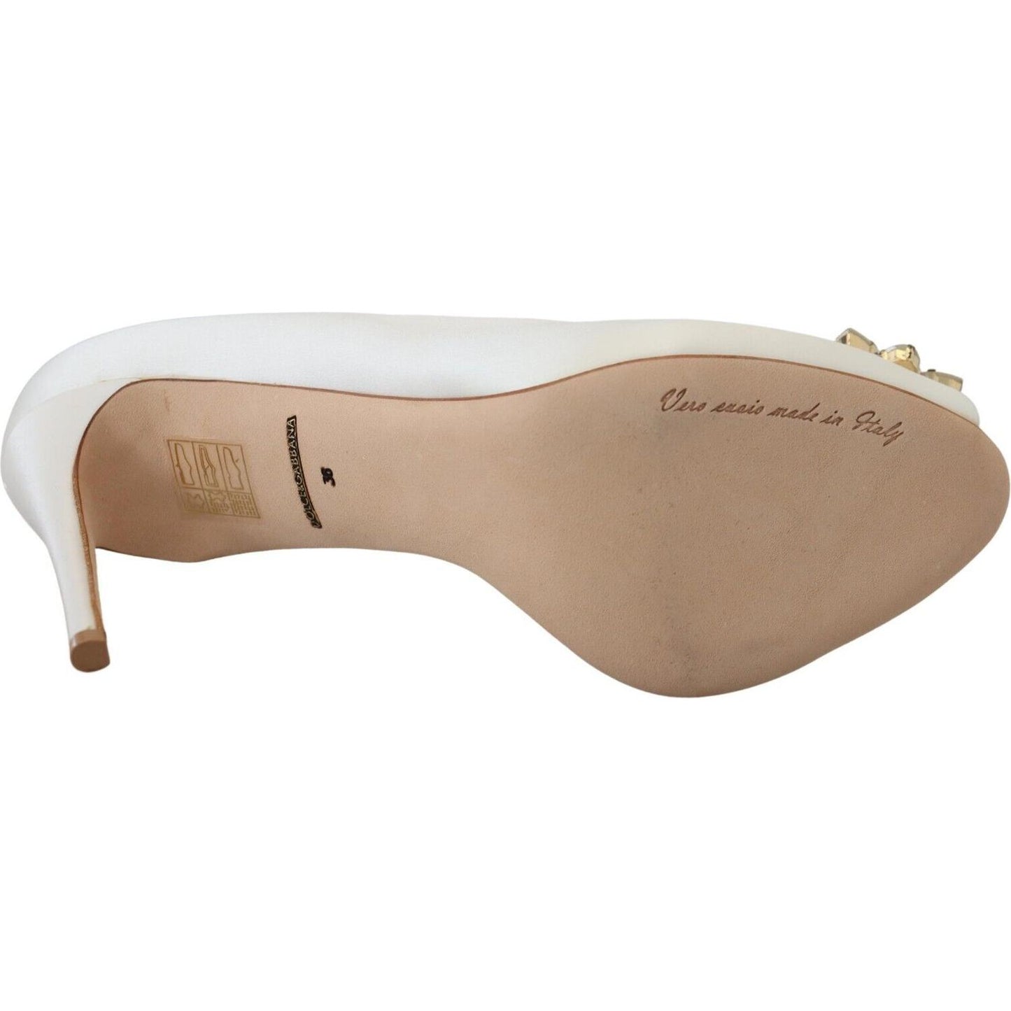 Dolce & Gabbana Crystal-Embellished White Peep Toe Heels Dolce & Gabbana Rosy Brown