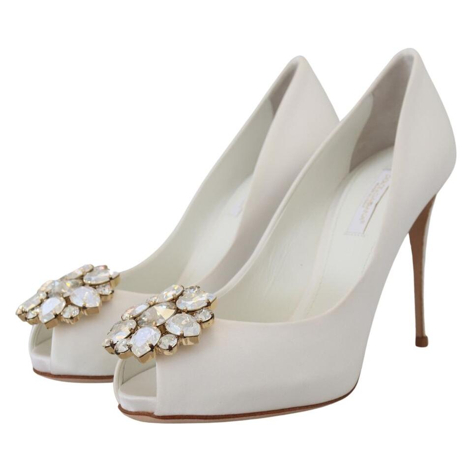 Dolce & Gabbana Crystal-Embellished White Peep Toe Heels Dolce & Gabbana Gray