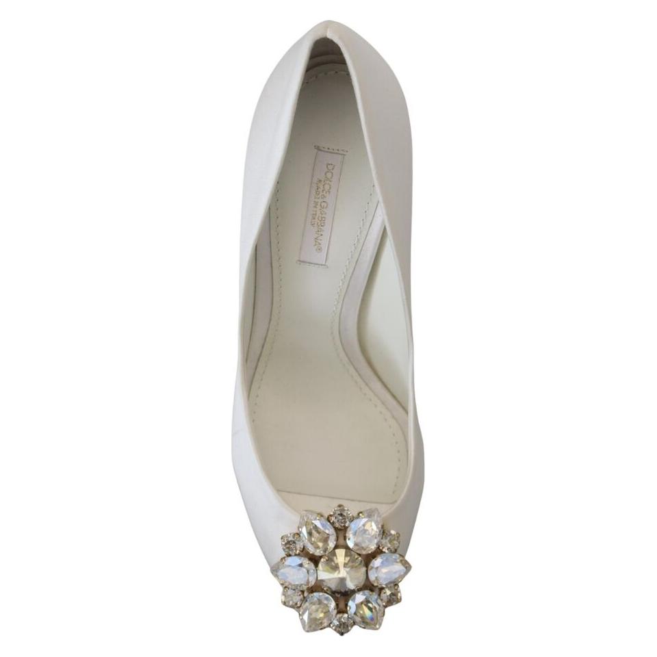 Dolce & Gabbana Crystal-Embellished White Peep Toe Heels Dolce & Gabbana Dark Gray