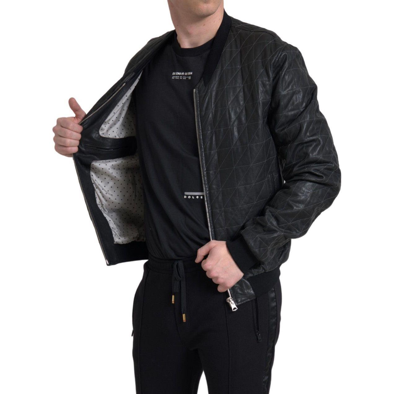 Dolce & Gabbana Elegant Black Leather Bomber Jacket Dolce & Gabbana Black