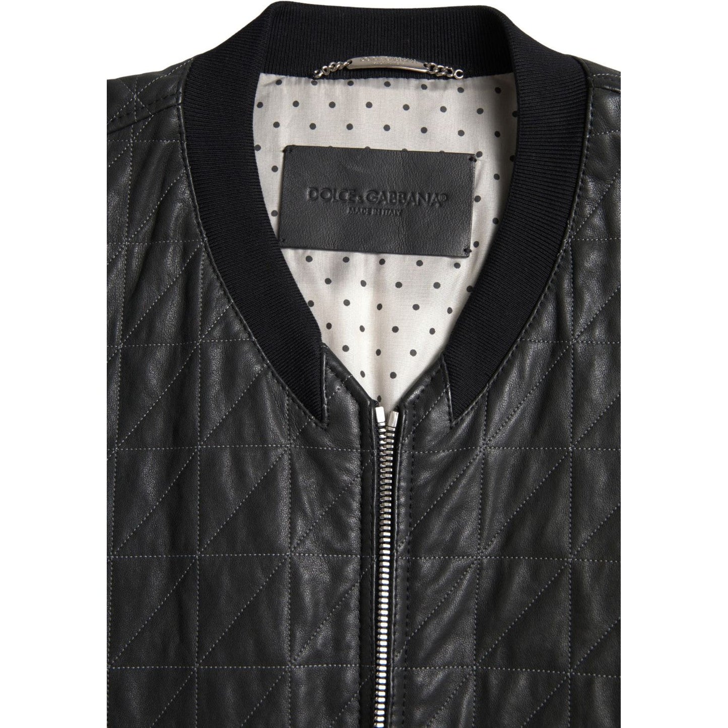 Dolce & Gabbana Elegant Black Leather Bomber Jacket Dolce & Gabbana Dark Slate Gray