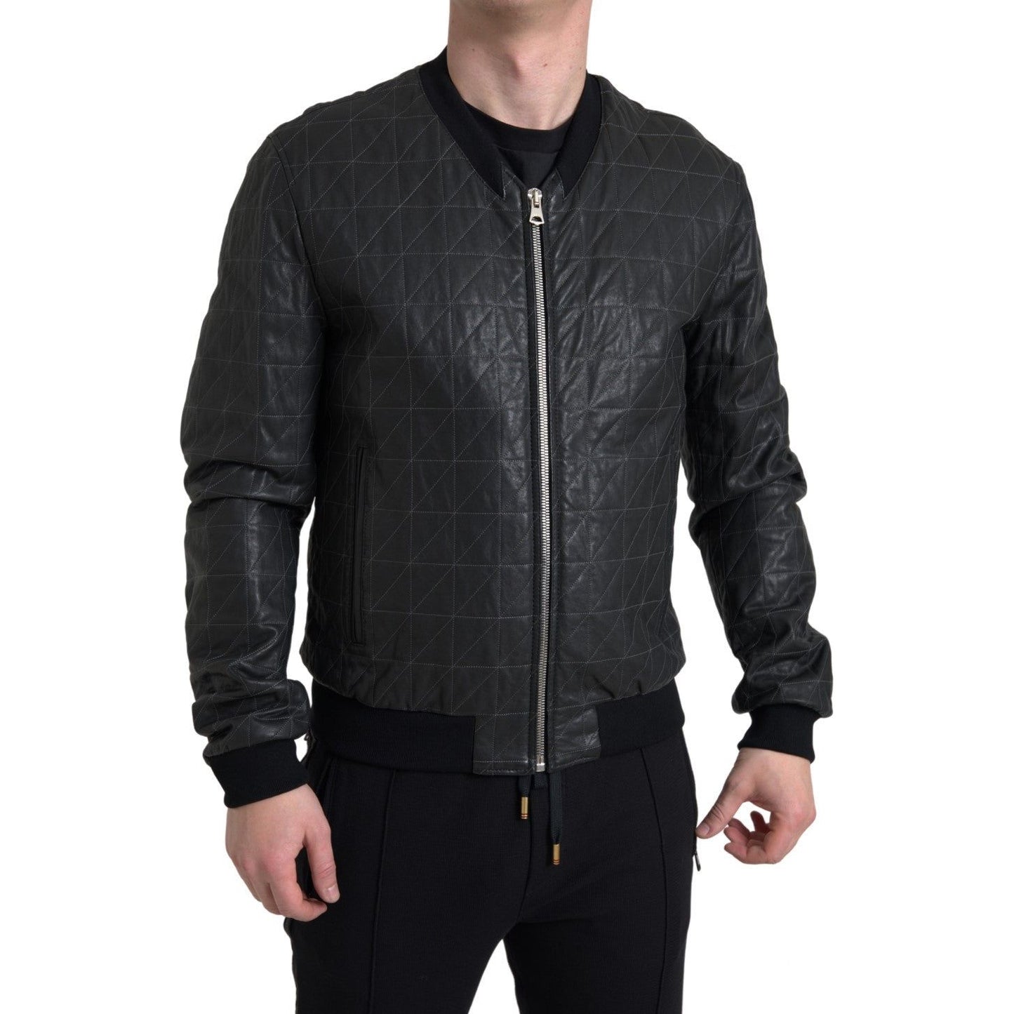 Dolce & Gabbana Elegant Black Leather Bomber Jacket Dolce & Gabbana Dark Slate Gray