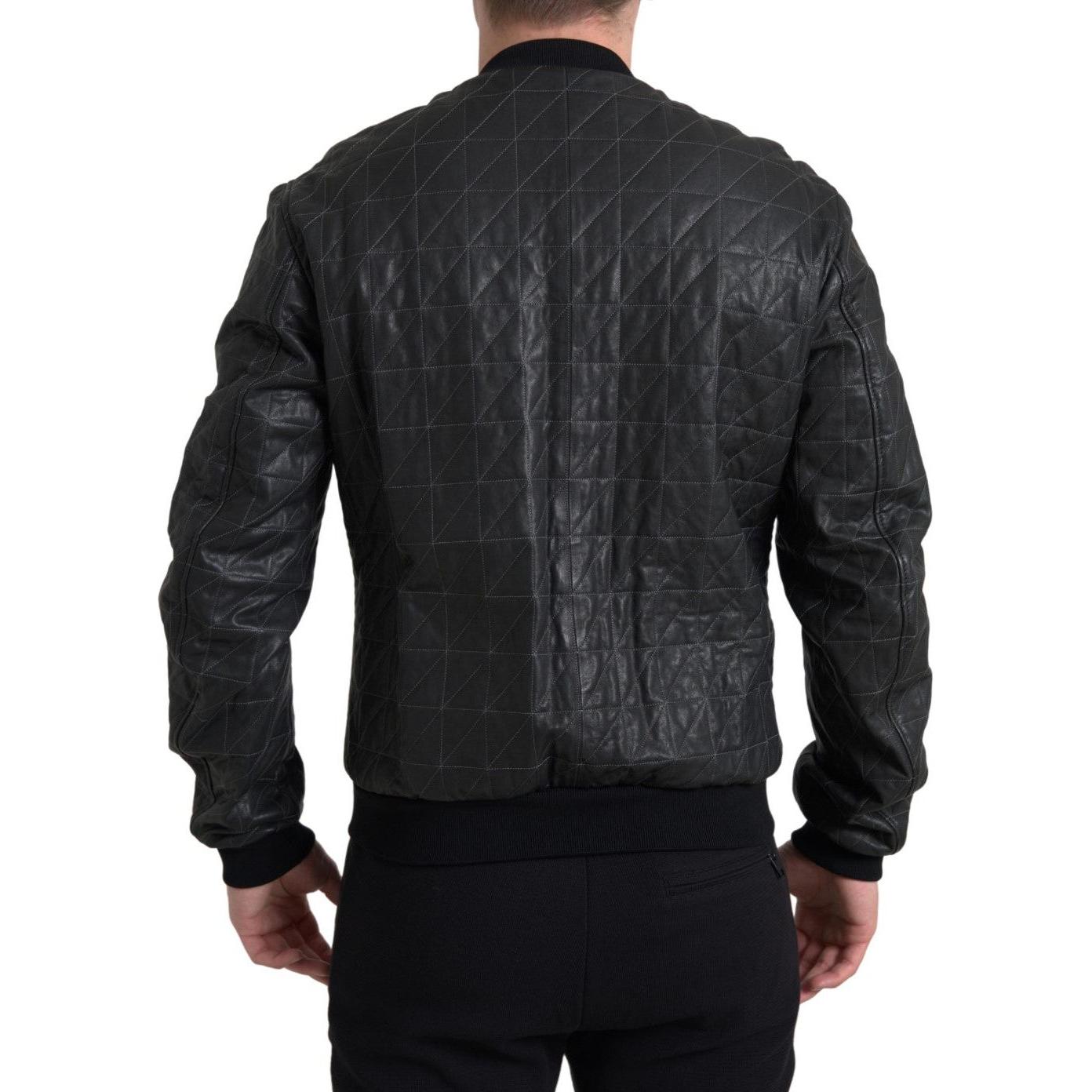 Dolce & Gabbana Elegant Black Leather Bomber Jacket Dolce & Gabbana Dark Slate Gray