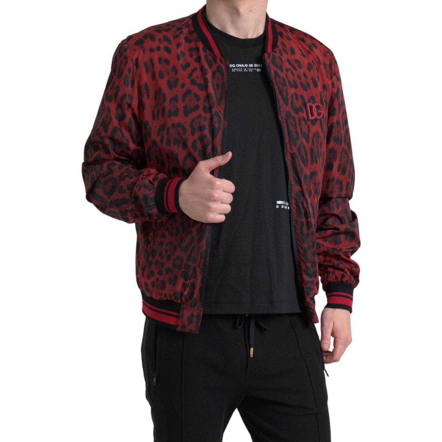 Dolce & Gabbana Red Leopard Print Bomber Jacket Dolce & Gabbana Black