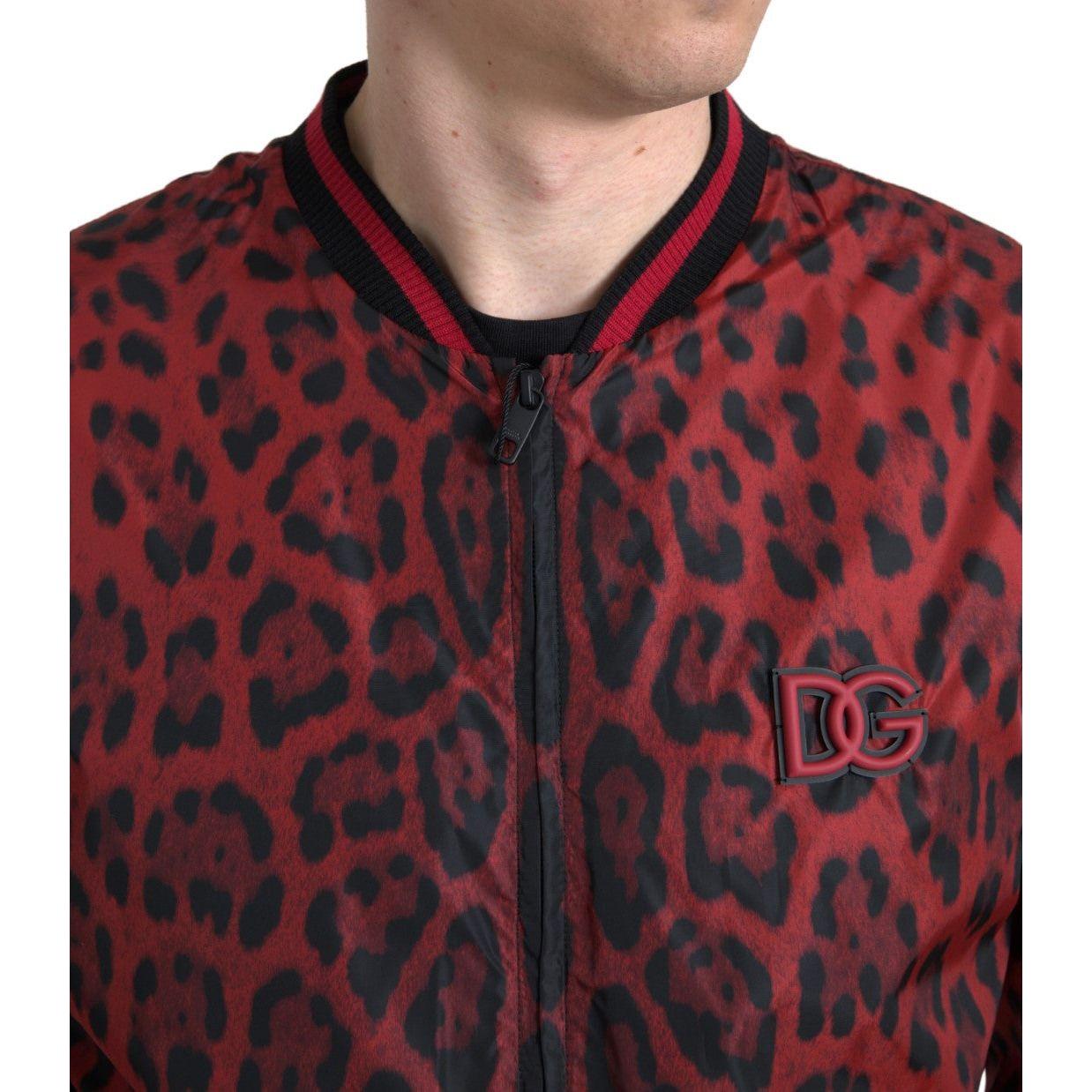 Dolce & Gabbana Red Leopard Print Bomber Jacket Dolce & Gabbana Dark Slate Gray