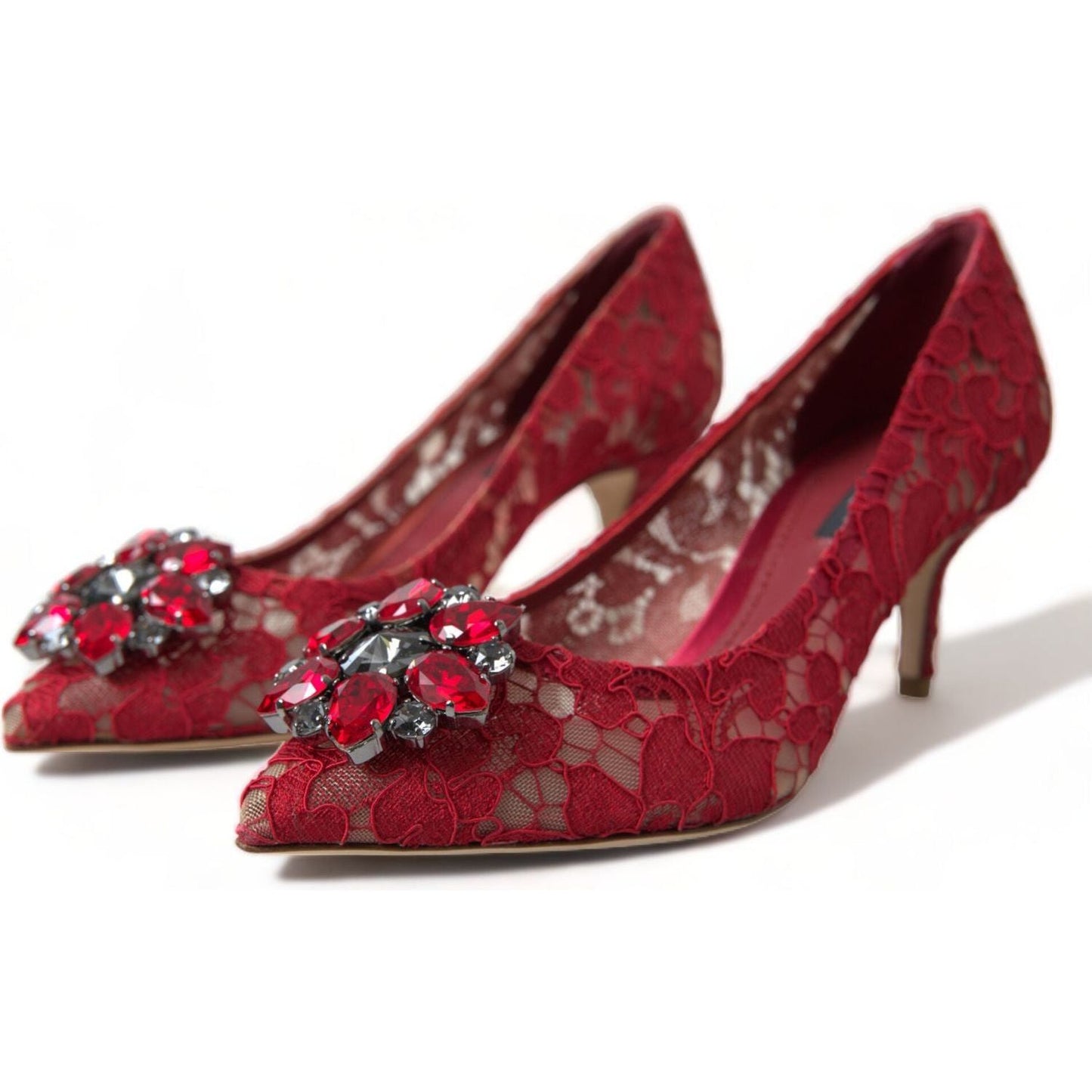 Dolce & Gabbana Radiant Red Lace Heels with Crystals Dolce & Gabbana Saddle Brown