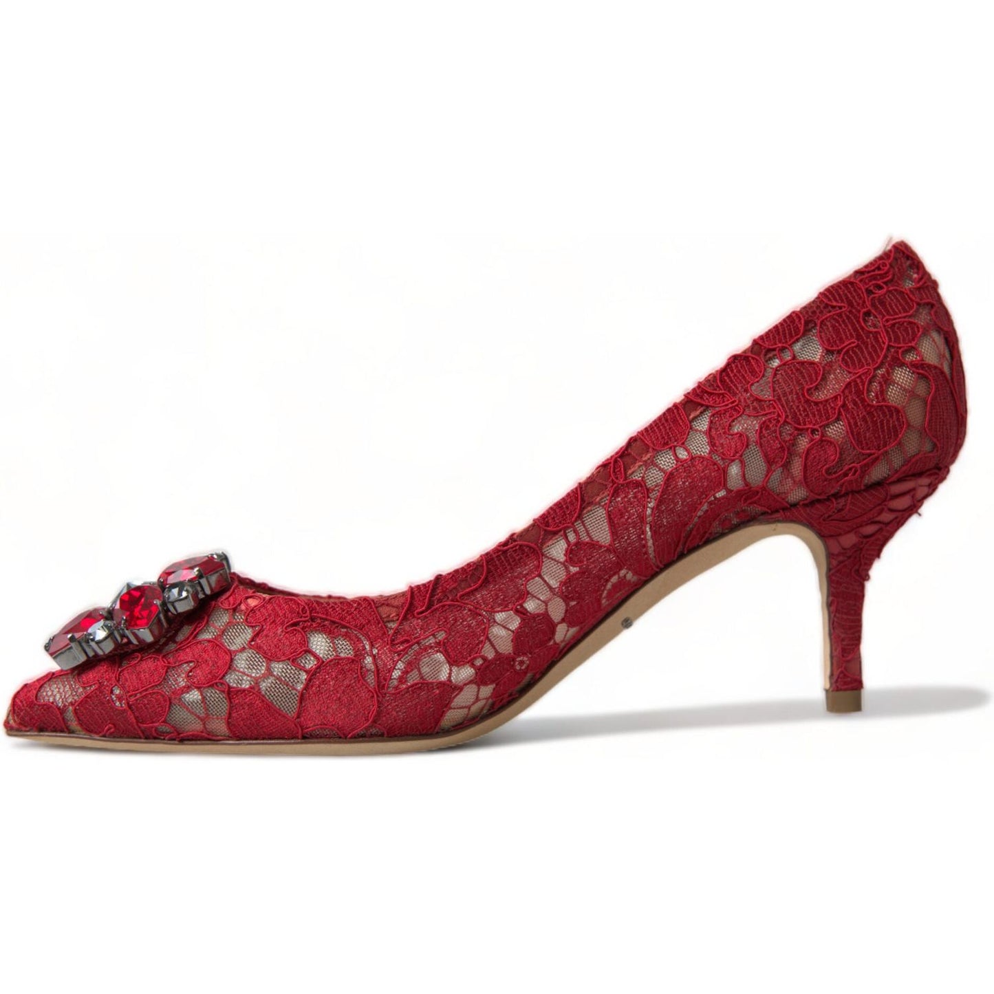 Dolce & Gabbana Radiant Red Lace Heels with Crystals Dolce & Gabbana Brown