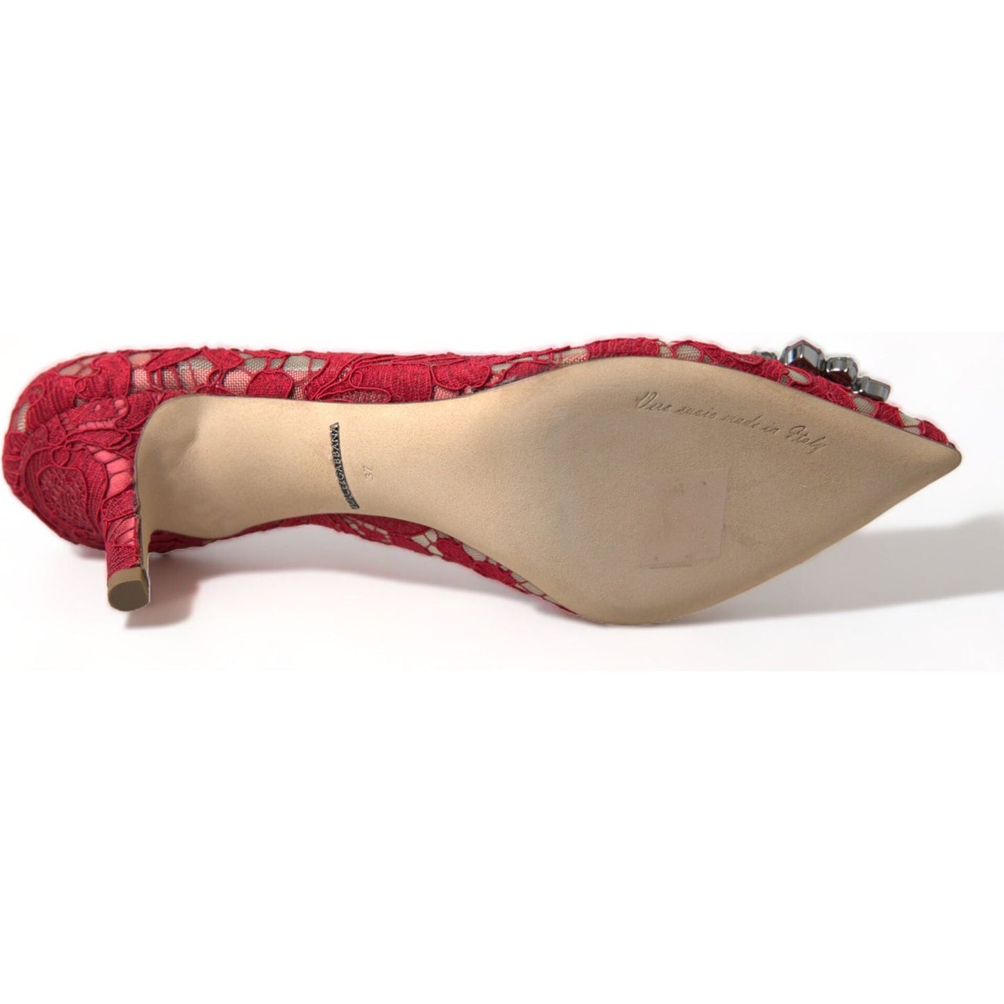 Dolce & Gabbana Radiant Red Lace Heels with Crystals Dolce & Gabbana Gray