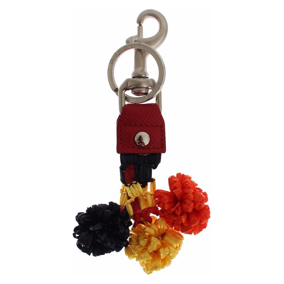 Dolce & Gabbana Multicolor Sicily Raffia Leather Keychain Dolce & Gabbana Saddle Brown