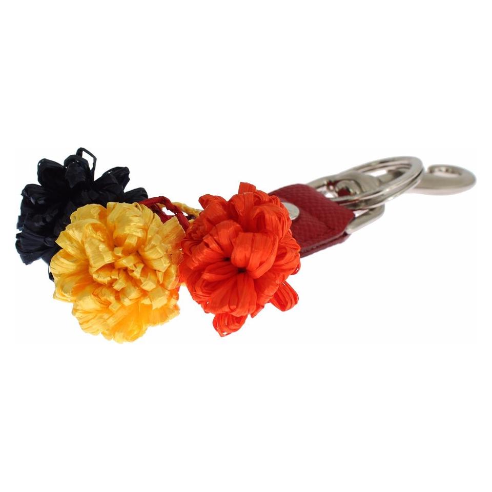 Dolce & Gabbana Multicolor Sicily Raffia Leather Keychain Dolce & Gabbana Firebrick