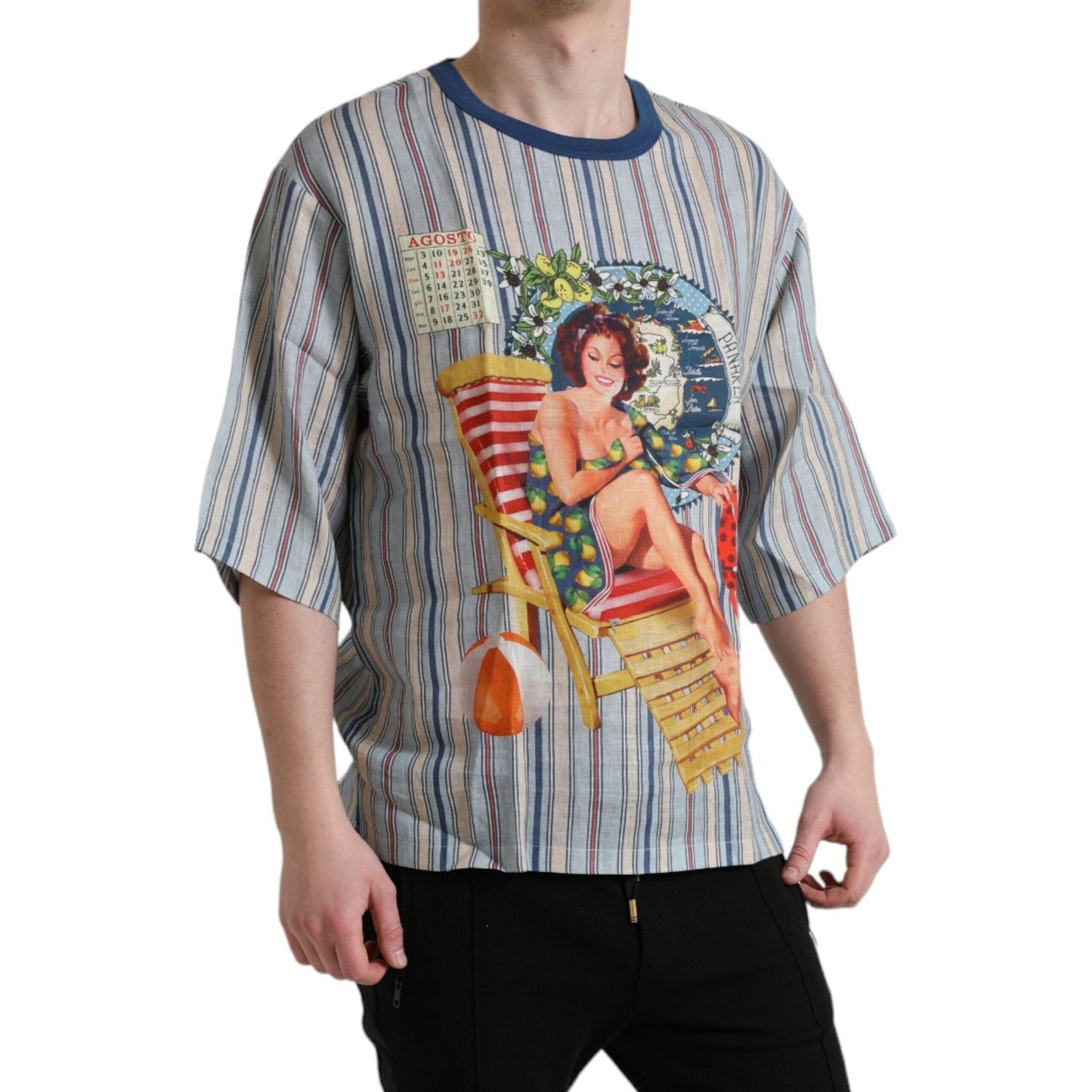 Dolce & Gabbana Elegant Linen T-Shirt with AGOSTO Motif Dolce & Gabbana Rosy Brown