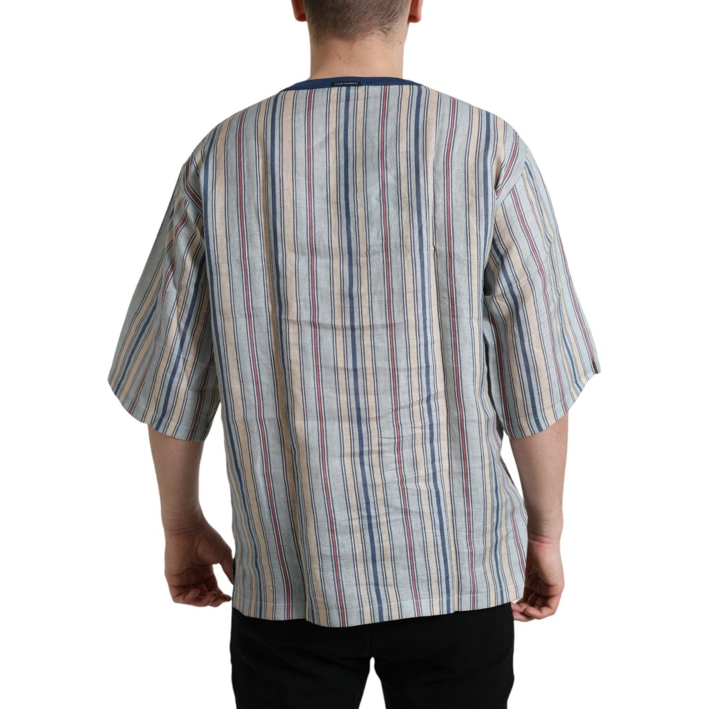 Dolce & Gabbana Elegant Linen T-Shirt with AGOSTO Motif Dolce & Gabbana Dark Gray