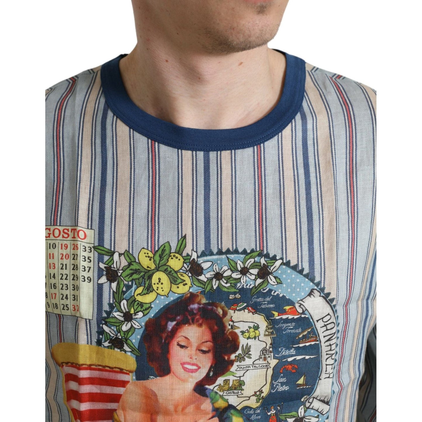 Dolce & Gabbana Elegant Linen T-Shirt with AGOSTO Motif Dolce & Gabbana Dark Gray