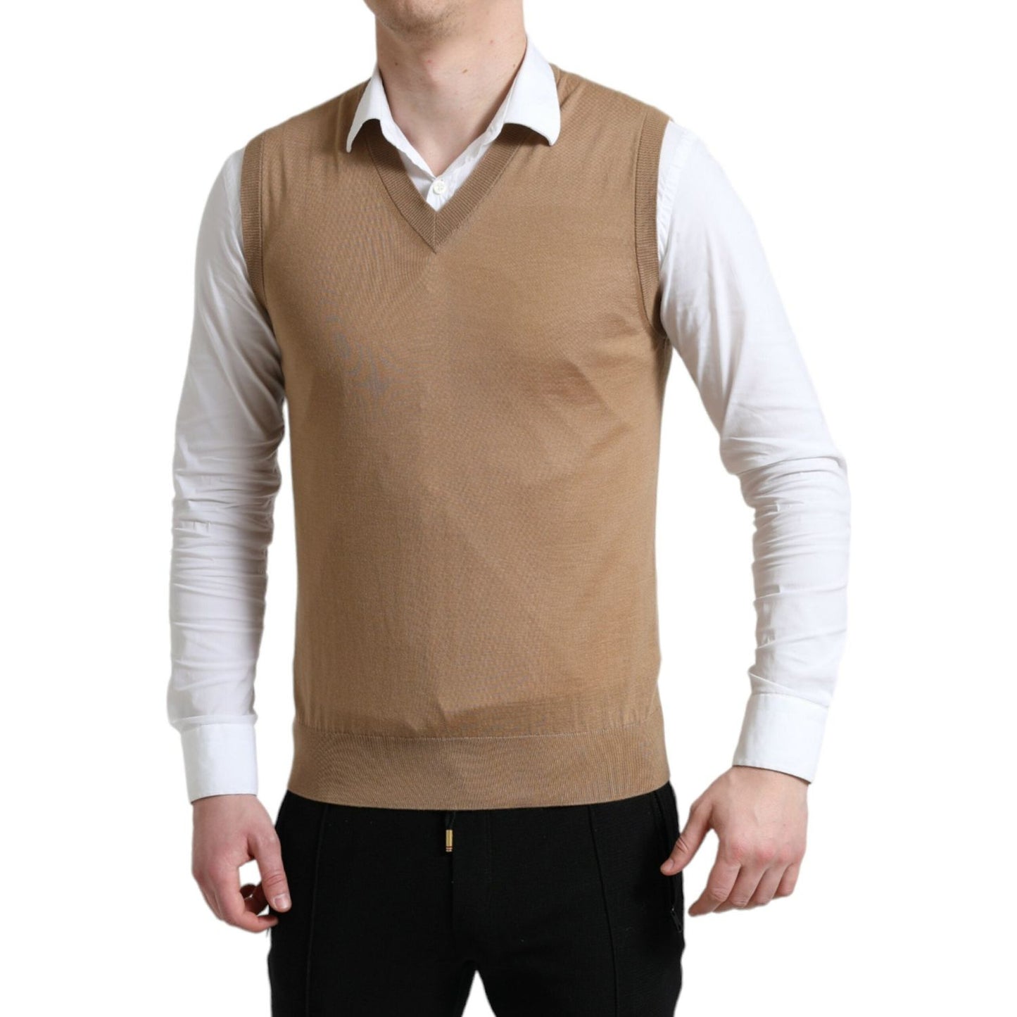 Dolce & Gabbana Elegant Sleeveless V-Neck Wool Sweater Dolce & Gabbana Rosy Brown
