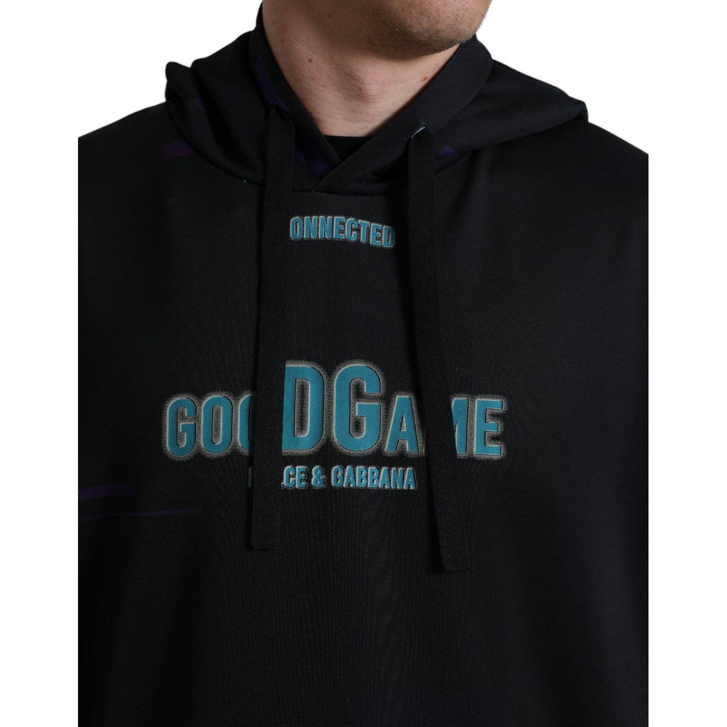 Dolce & Gabbana Elegant Graphic Print Hooded Pullover Dolce & Gabbana Black