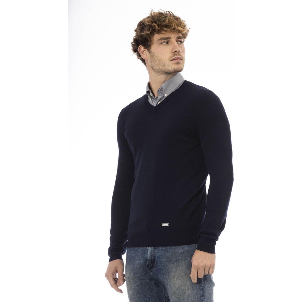 Baldinini Trend Blue Wool Men Sweater Baldinini Trend Dark Slate Gray