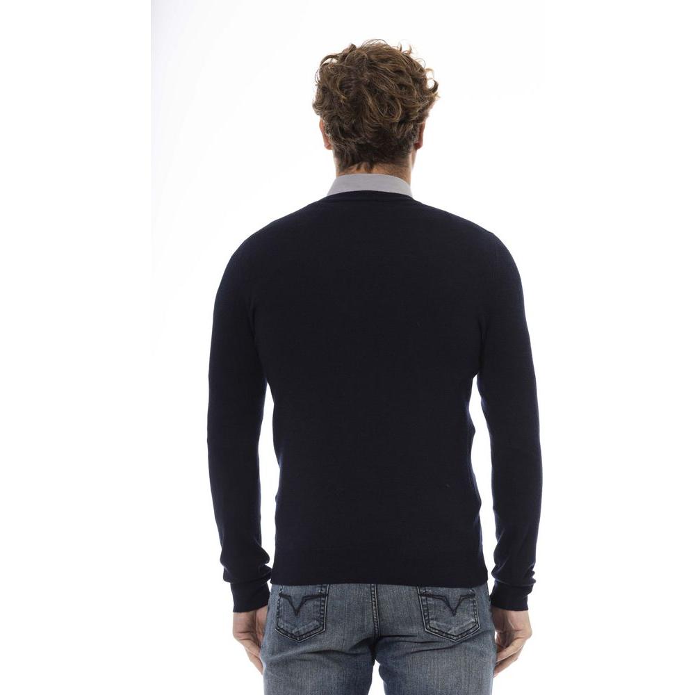 Baldinini Trend Blue Wool Men Sweater Baldinini Trend Dark Slate Gray