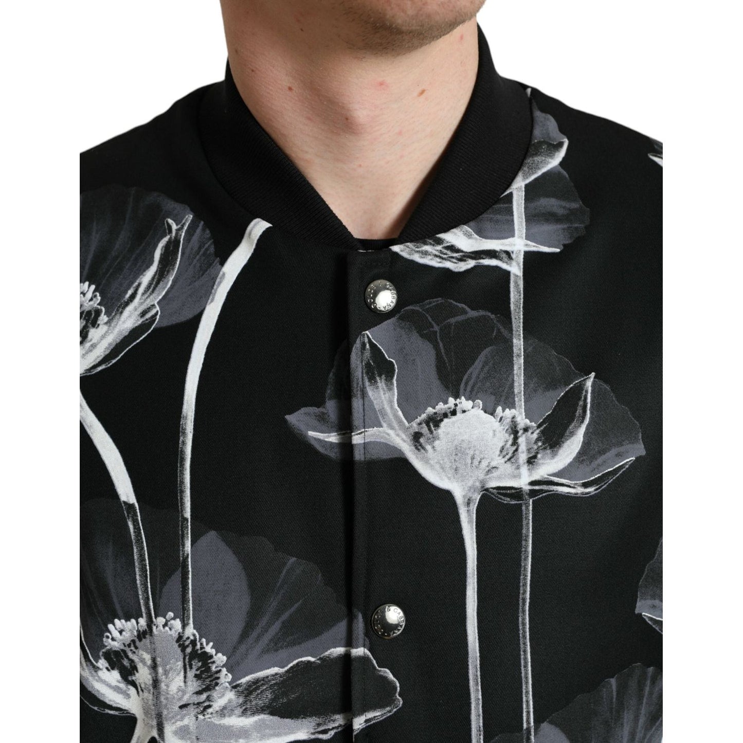 Dolce & Gabbana Elegant Floral-Print Bomber Jacket Dolce & Gabbana Black