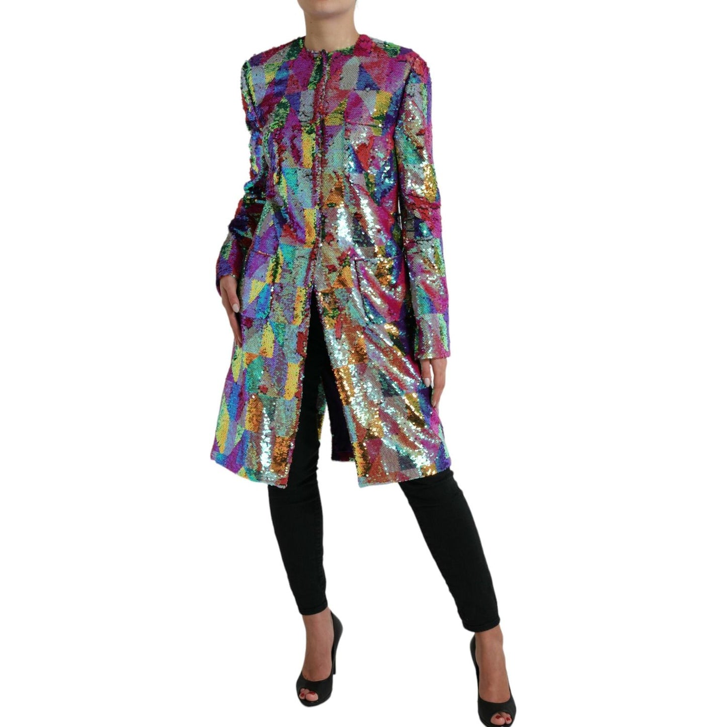 Dolce & Gabbana Multicolor Sequined Long Jacket Dolce & Gabbana Dim Gray