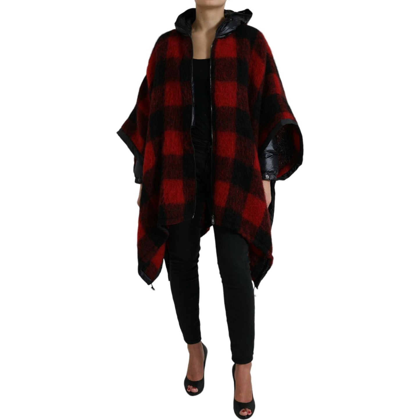 Dolce & Gabbana Elegant Buffalo Check Poncho Jacket Dolce & Gabbana Black